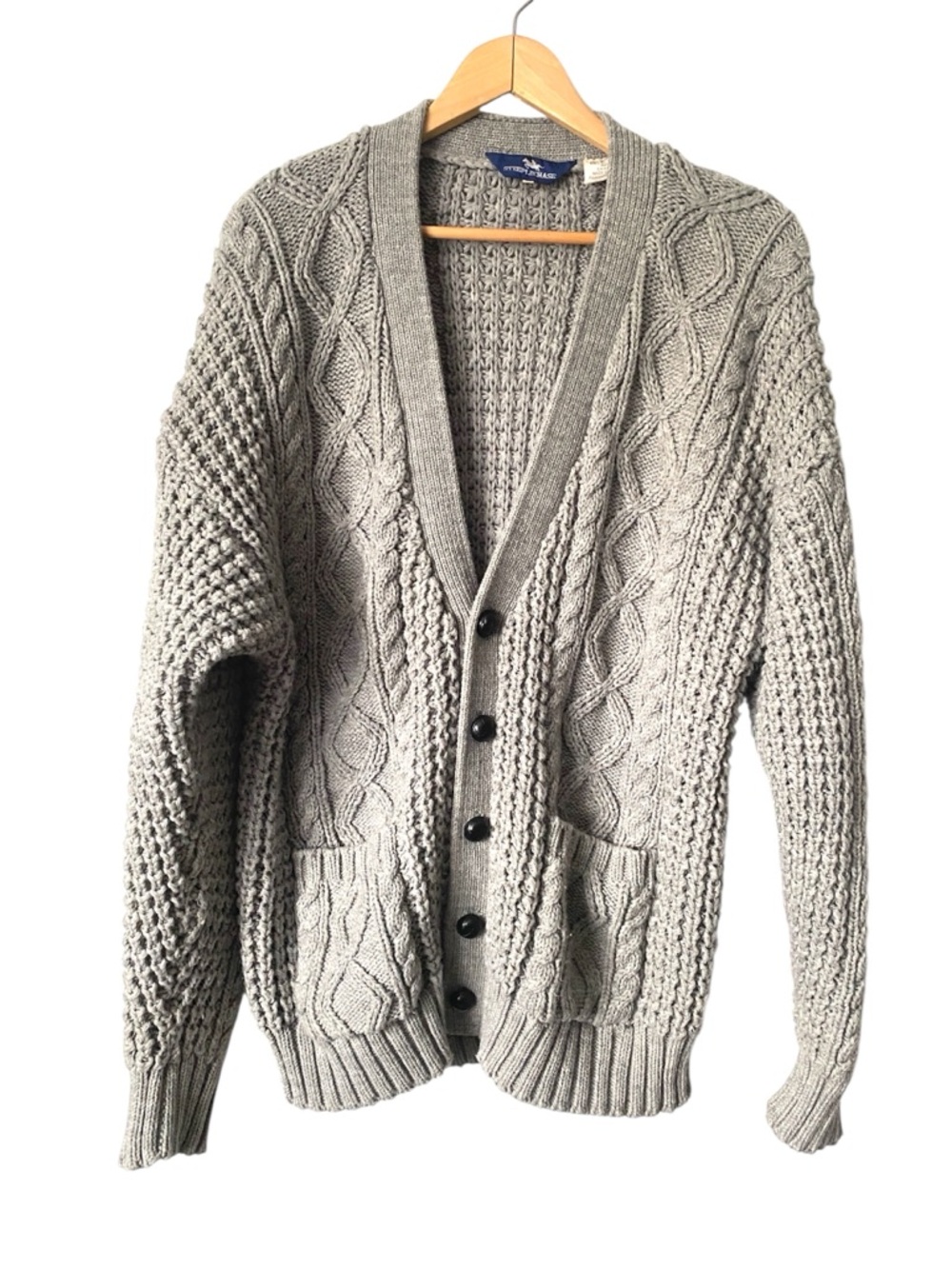 Vintage Steeplechase Cable Knit Button-Front chunky Sweater gray size Large